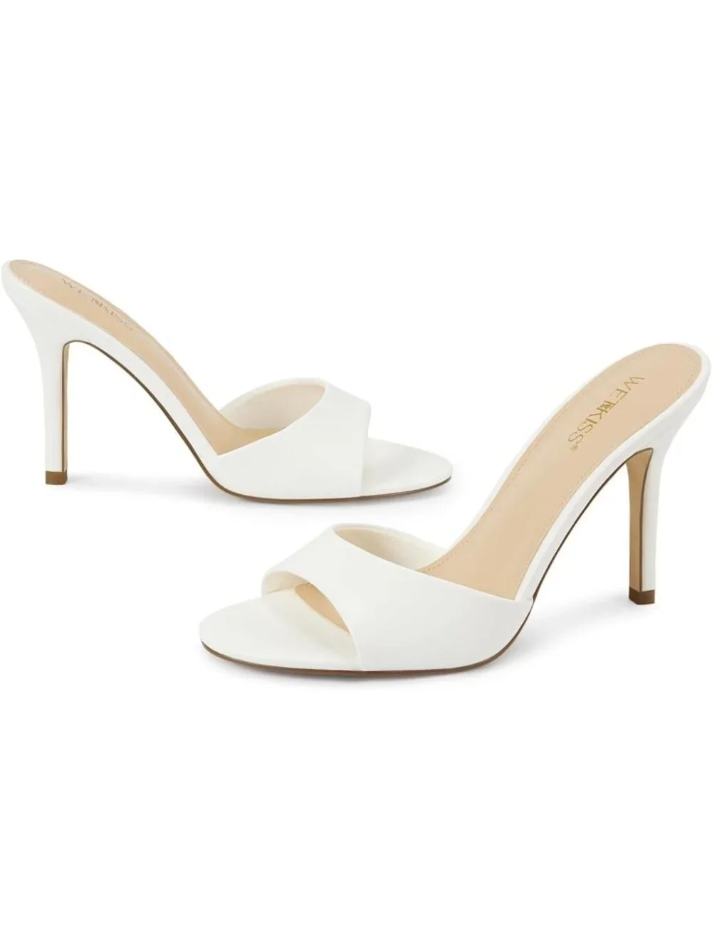 Women's White Faux Leather Single Strap Open Toe Round Toe High Heel Sandals